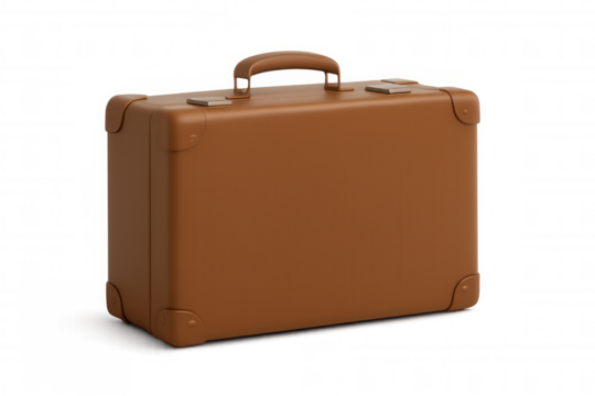 Vintage brown leather suitcase rendering, sitting closed against transparent backdrop, highlighting nostalgic travel and business themes