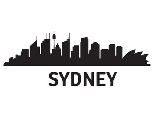 Naklejka premium Sydney skyline silhouette. Vector illustration. Vector black silhouette. with white background.