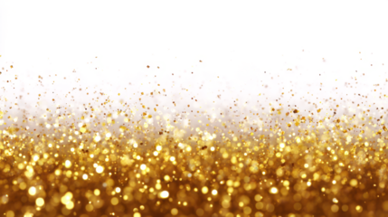 Gold Sparkle light glitter particle. Falling particles of light on white background. Stardust glow PNG. Glowing light confetti, Golden glitter bright. Luxury holiday decoration design elements