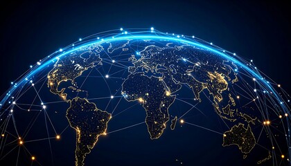 Global Network: Illuminated Earth with Connected Lines and Glowing Nodes
