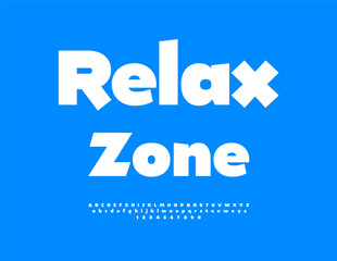 Vector Bright signboard Relax Zone. Simple White Font. Typography Modern Alphabet Letters and Numbers.