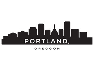Fototapeta premium Portland skyline silhouette. Landscape Portland, Oregon. Vector illustration. Vector black silhouette. with white background.