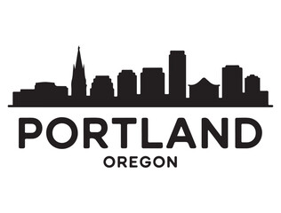 Obraz premium Portland skyline silhouette. Landscape Portland, Oregon. Vector illustration. Vector black silhouette. with white background.