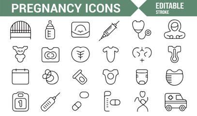 Set of Simple Icons for Pregnancy, Maternity, and Infant Care