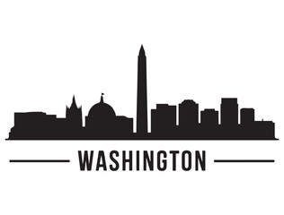 Obraz premium Washington skyline silhouette. Vector illustration. Vector black silhouette. with white background.
