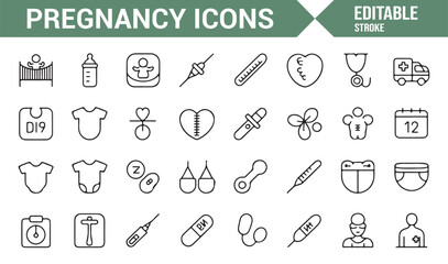 Pregnancy and Baby Care Icons Including Health Tools and Milestones
