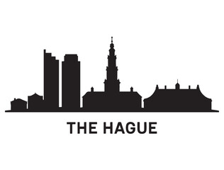 Naklejka premium The Hague skyline silhouette. Landscape The Hague, Netherlands. Vector illustration. Vector black silhouette. with white background.