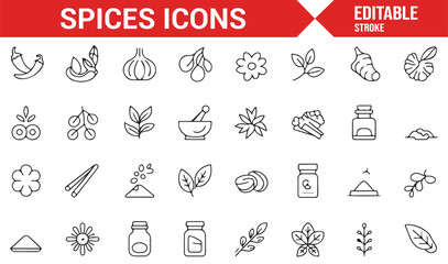 Minimalist Icons of Culinary Spices and Herbs for Cooking and Flavoring