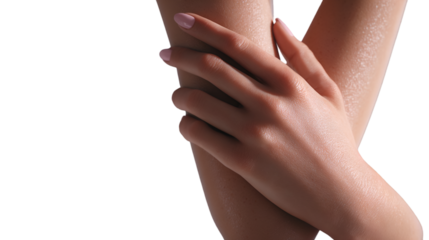 Closeup of a womans arm and hand isolated on transparent background in studio