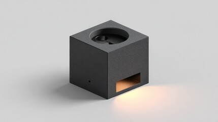 Obraz premium Dark gray cube-shaped object with an illuminated interior.