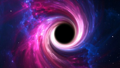 Obraz premium Swirling Cosmic Vortex: A Black Hole's Galactic Embrace with Pink and Blue Nebula
