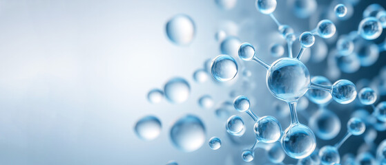 Scientific molecule structure banner, peptide bond formation, cosmetic nanoscience, skincare innovation, biomedical background, anti-aging research, active ingredient design, copy space