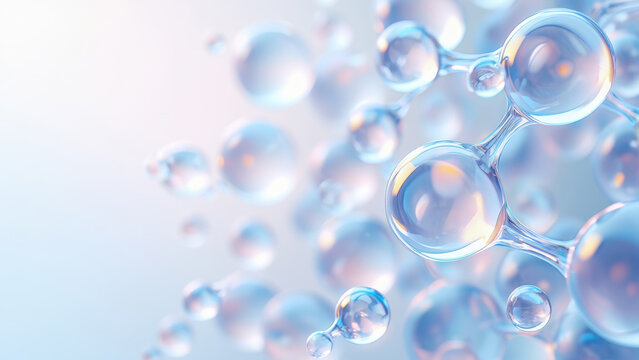 Peptide molecules, cosmetic structure, nanotechnology background, skincare ingredients, anti-aging serum science, beauty formulation, molecular research, transparent spheres, dermatology innovation