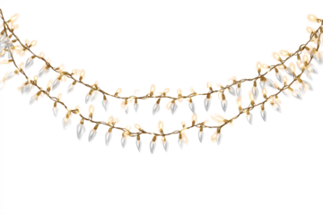 Lights garland isolated on white background. LED lamps shining on PNG, glowing garland. festive holiday decoration design elements