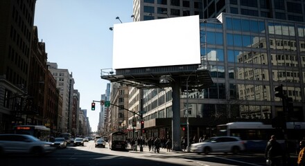 Blank Billboard in Urban Cityscape Setting.