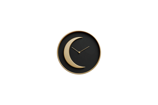 3D icon of a moon clock, minimalistic design, matte isolated on a transparent background in PNG format.