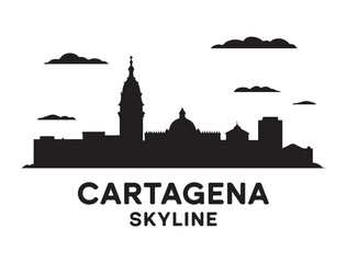 Fototapeta premium Cartagena skyline, monochrome silhouette. Vector illustration. Vector black silhouette. with white background.