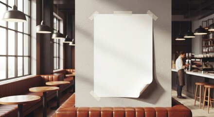 Blank Poster Mockup in Cozy Coffee Shop Interior.