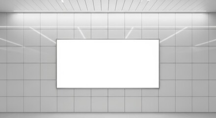 Blank White Billboard in Modern Tiled Interior Space Mockup.