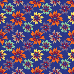 Seamless patter with blue flowers. Vector illustration. Fabric print