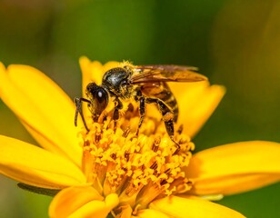 Close-up bee on yellow flower