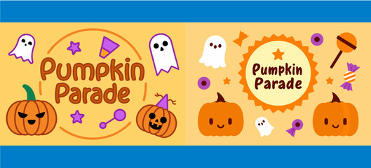 Pumpkin Parade Badges with Cute Jack-o'-Lanterns, Candy, and Ghosts for Fun Halloween Celebration Graphics and Holiday Decorative Designs
