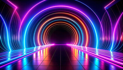 ネオンカラーと抽象的な形のレトロな80年代の背景。Retro 80s background with neon colors and abstract shapes.