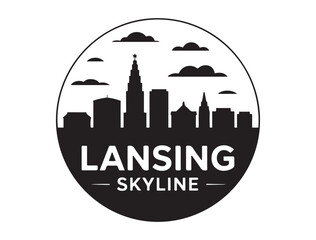 Obraz premium Lansing skyline. Circular style. Stock vector illustration. Vector black silhouette. with white background.