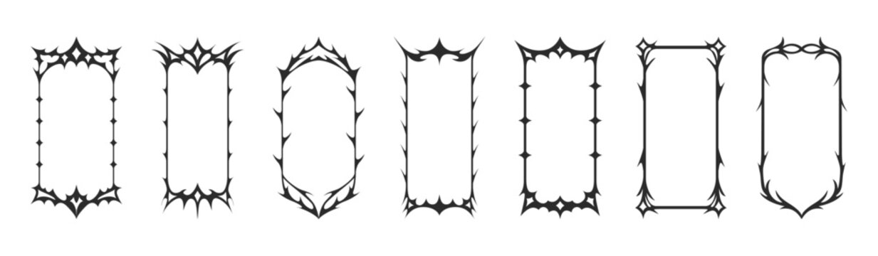 Set of gothic style halloween frames with black spiky outlines