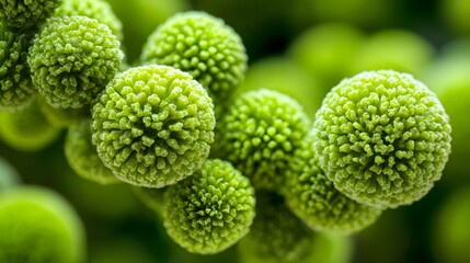 Close-up view of microscopic spherical structures.