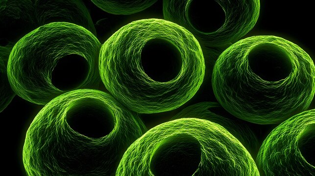 Close-up view of vibrant green cells.