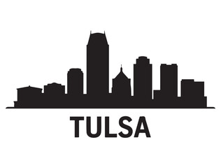 Naklejka premium Tulsa skyline silhouette. Vector illustration. Vector black silhouette. with white background.