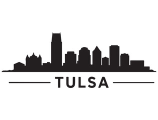 Naklejka premium Tulsa skyline silhouette. Vector illustration. Vector black silhouette. with white background.