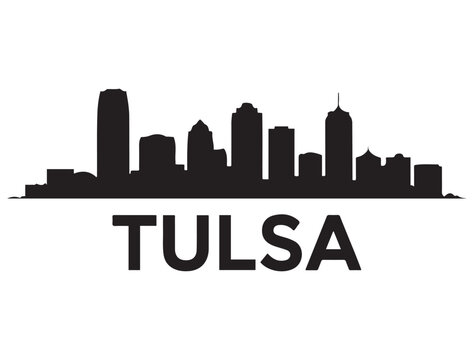 Tulsa skyline silhouette. Vector illustration. Vector black silhouette. with white background.