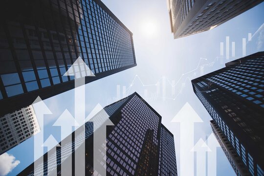 Stock market growth with skyscrapers and financial charts