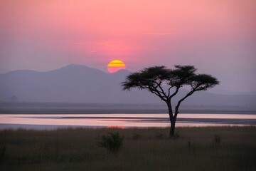 Serengeti sunset landscape africa scenic horizon travel dawn