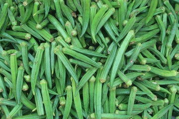 lady's finger or Okra showcasing on the market	
