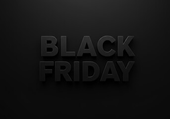 Bold black friday text rendered in 3d on a dark background for advertising purposes.