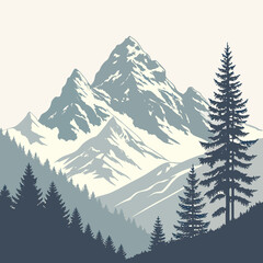 Fototapeta premium Minimal snow-covered mountain shapes, abstract vector, muted winter palette. 