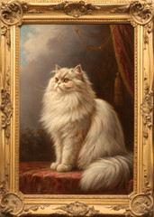 Victorian Style Persian Cat Portrait with Ornate Background

