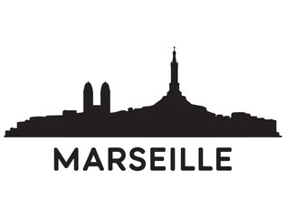 Fototapeta premium Marseille skyline silhouette. Landscape Marseille, France. Vector illustration. Vector black silhouette. with white background.