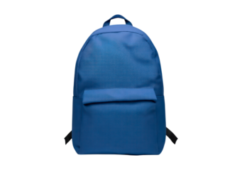 Simple blue backpack for school or travel on transparent background, PNG	