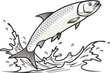 Milkfish Illustration for Seafood and Fishing Art. Detailed Realistic Milkfish Drawing for Aquatic Life Projects. Professional Realistic Milkfish Artwork for Marine Biology Use. Realistic Milkfish