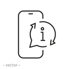 phone with info service icon, chat, faq help, call support customer, thin line symbol on white background - editable stroke vector illustration