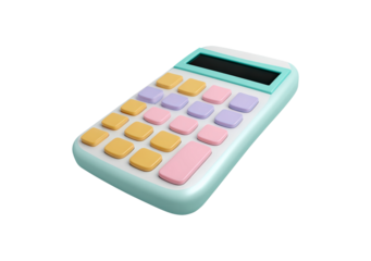 Colorful pastel calculator with large buttons on transparent background, PNG	