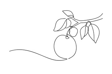 Single continuous line drawing of grapefruit on branch with leaves