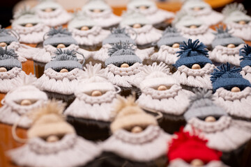 Handmade Christmas gnome ornaments with yarn beards
