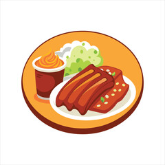 Tasty Ribs and Coleslaw Icon in Minimal Vector Style