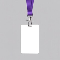 Purple lanyard holding blank white identification card