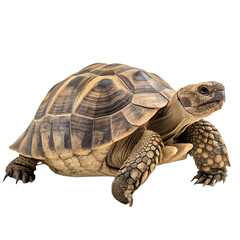 Obraz premium A close-up of a tortoise with a patterned shell. The tortoise is positioned on a black background, showcasing its detailed features and textures.